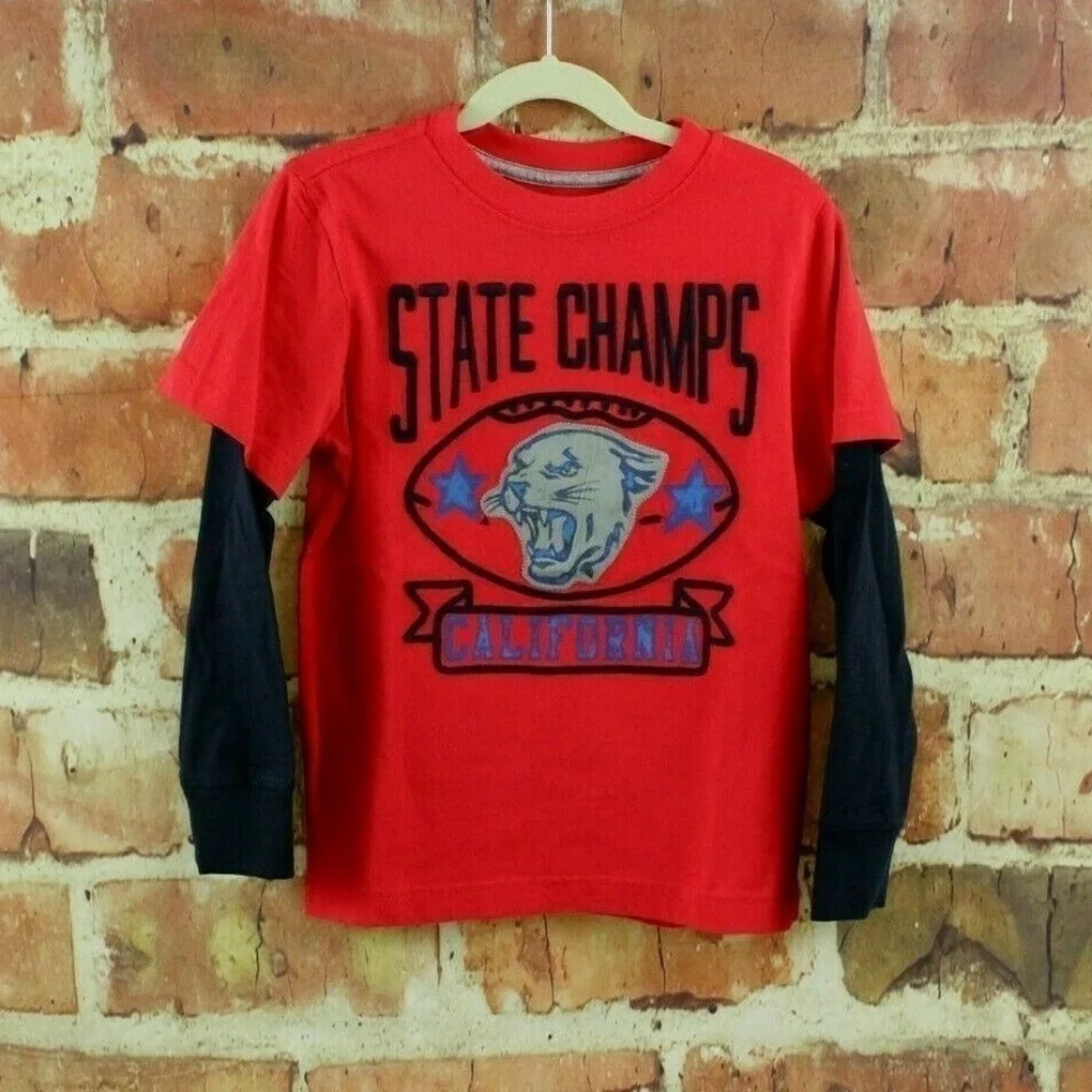 NEW! GYMBOREE Long Sleeve T-Shirt Boys 6 Layered Look Football Graphic Red Blue